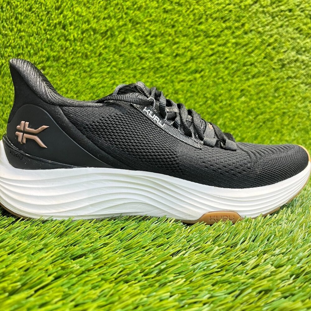 KURU Black and White Athletic Running Shoe with Rose Gold Logo